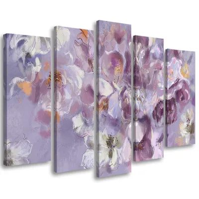Produktbild von 5-teiliges leinwandbild schwertlilienblüte 150x100 cm Feeby lila wandbild bereit zum aufhängen