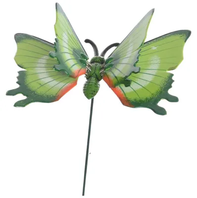 Produktbild von Decoris Gartendekoration: Schmetterling auf einem Stab - grun - Metall - 17 x 60 cm - Tierdekoration