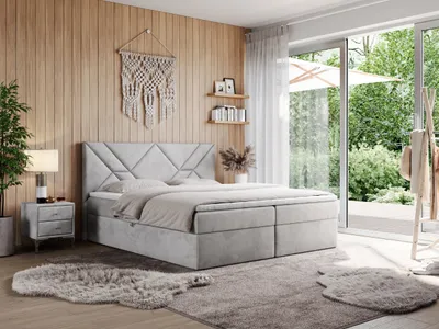Produktbild von MKS MEBLE Boxspringbett 180x200 mit Matratze H3 und Bettkasten, Doppelbett Bett mit Stauraum und Topper, Polsterbett 180x200 mit Kopfteil - NEOMI - Hellgrau Velvet - H3