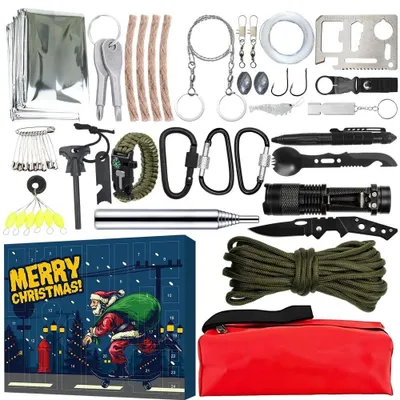 Produktbild von Survival Adventskalender 2026 24 Tage Werkzeug Adventskalender 2026 Männer Tragbar Survival Kit Outdoor Weihnachtskalender Geschenke für Security