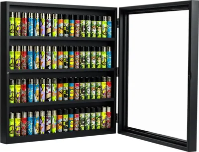 Produktbild von CLIPPER Vitrine – Holz & Plexiglas für 72 Feuerzeuge in Schwarz