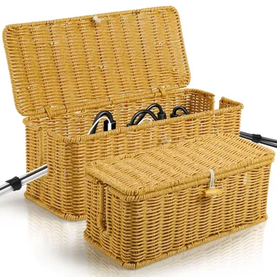 Produktbild von Kabelbox, Kabelorganisator - 36 x 15 x 14 cm - Rattan - Holzdeckel