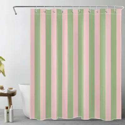 Zdjęcie produktu dla Zasłona prysznicowa do łazienki w stylu retro, w minimalistyczne paski, 180 x 150 cm