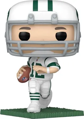 A Funko Pop! figure of Joe Namath in a New York Jets uniform, holding a football.