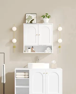 Productafbeelding van Badkamerkast Wandkast - Wit - 60x20x60 cm - Hout - Voor Toilet En Wastafel