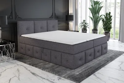 Produktbild von Boxspringbett BELLA 180x200 mit 2 Bettkästen, Bonell-Matratze und Topper. Farbe: Grau.