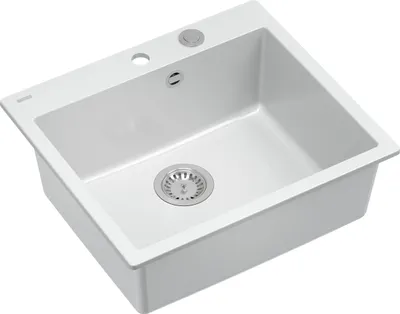 Produktbild von QUADRON Spülbecken 1-Becken Spüle | Größe: 57 x 50 x 22 cm | MORGAN 110 | Unterbauspüle Granitspüle aus GraniteQ mit Siphon | Weiß & Stahl