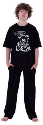 Productafbeelding van Pyjama voor jongens, met beerprint - korte mouwen, lange broek - zwart - maat 128