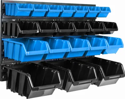 Obrázek produktu pro Nástěnný panel na nářadí 57,6 x 39 cm s 21  ks. Krabice závěsný Modré a Černé Stohovatelné Boxy