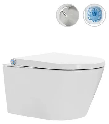 Immagine prodotto di WC sospeso con bidet elettronico integrato Cronus Standard, tecnologia Vortex Rimless 180° + sedile antibatterico - bianco lucido - 59,3x38,4 cm