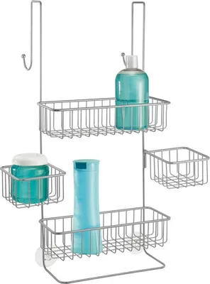 Produktbild von Duschregal Türablage 4 Körbe schwenkbar 58cm Saugnäpfe silber mDesign