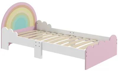 Image de Lit pour enfants de 3 š€ 6 ans 143 x 74 x 66 cm design arc-en-ciel sommier š€ lattes inclus chambre moderne rose