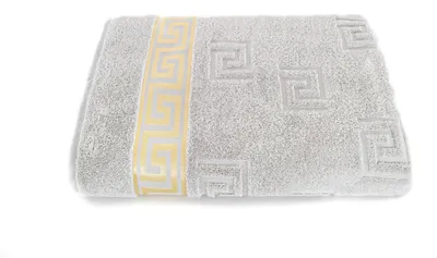 Produktbild von Luxus Medusa Duschtuch 70x140 cm - Silber / Hellgrau - feinste Ringgarn Baumwolle / Jacquard Webung / Hochflor Frottee mit Medusa Flachprägung und goldener Medusa Bordüre