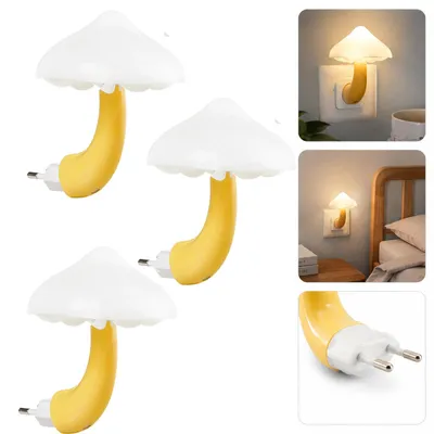 Produktbild von 3er Set LED Pilz-Nachtlichter, Steckdosen-Wandleuchten mit 7 Farbwechseln und Dämmerungssensor,für Kinder-und Erwachsenenschlafzimmer,Bad,Küche,Treppe