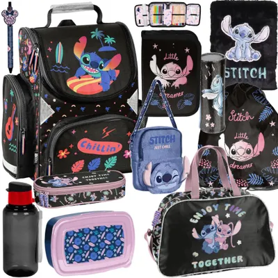 Produktbild von Mega Schulset XXL – Stitch Disney | 11-teiliges Schulranzen-Set Für Mädchen Klasse 1–4 schwarz