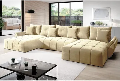 Produktbild von GrainGold Ecksofa U-Form Decor U - Ecksofa mit Schlaffunktion, Bettkasten - Wohnlandschaft, Wohnzimmer Sofa - Eckcouch Beige (Monolith 04)