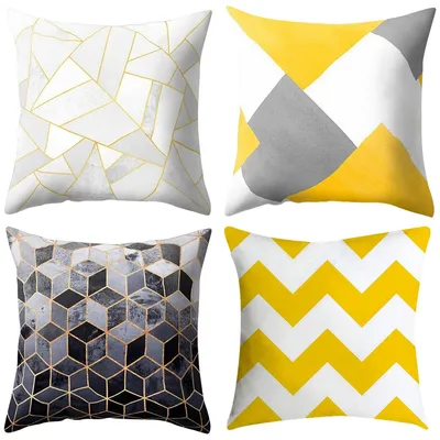 Produktbild von 4er Set Kissenbezüge Geometrisch Streifen, Plüsch Dekokissenbezug 45x45cm, Gelb, für Sofa Wohnzimmer Schlafzimmer Auto
