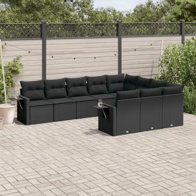 Produktbild von Design 10-tlg. Garten-Sofagarnitur mit Kissen Schwarz Poly Rattan, Gartenmöbel-Sets 2024 Neu