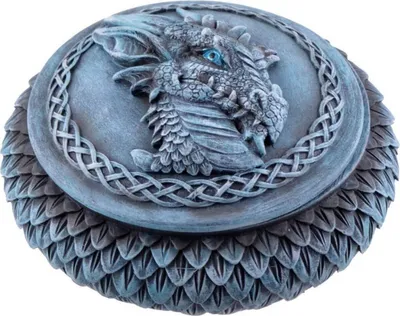 Produktbild von Eis-Drachen Schmuckdose mit Drachenschuppen eisblau