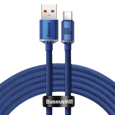 Image de Câble de charge USB vers USB-C Baseus Crystal Shine, 100W - bleu foncé, 1,2 m