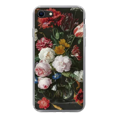 Produktbild von MuchoWow® Handyhülle Schutzhülle Hülle für iPhone SE 2020 Stilleben mit Blumen in einer Glasvase - Gemälde von Jan Davidsz. de Heem Silikon Softcase Handy Hülle - Kartenbesitzer