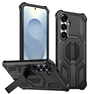 Obrázek produktu pro Magnetické pouzdro pro Samsung Galaxy S24 FE, kompatibilní s MagSafe, s kovovým stojánkem, nárazuvzdorné pouzdro vojenské kvality Černá