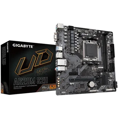Produktbild von GIGABYTE A620M S2H Motherboard - Unterstützt AMD Ryzen 8000 CPUs, 5+2+2 Phasen Digital VRM, bis zu 7200MHz DDR5 (OC), 1xPCIe 4.0 M.2, GbE LAN, USB 3.2 Gen 1, AMD, Sockel AM5, AMD Ryzen 7000 Series, Sockel AM5, 96 GB, DDR5-SDRAM