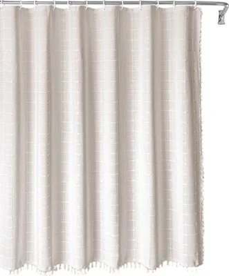 Produktbild von MODFU Duschvorhang 183x183cm, wasserabweisend Leinenoptik, Badezimmer Vorhang mit Quasten, Badewannenvorhang modern, Anti-Schimmel, waschbar, Bad Trennvorhang