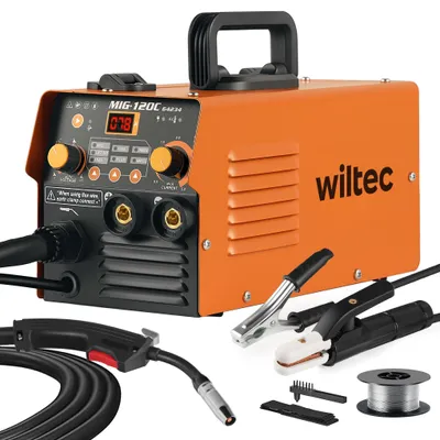 Immagine prodotto di Saldatrice digitale - 120 A - MIG, MMA, FCAW, TIG - 220 V - 6,6 kg - Tecnologia IGBT