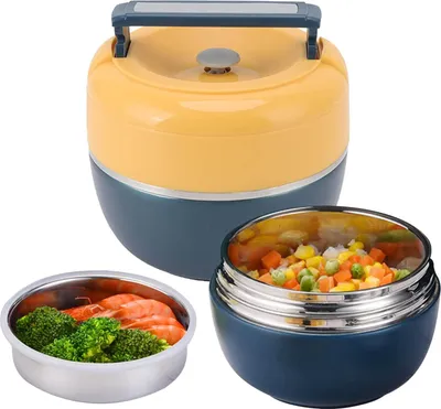 Produktbild von Bento Lunchbox für Erwachsene - Kinder - 0,8L Edelstahl Thermo-Lunchbox - 2-lagige isolierte Lebensmittelbehälter - Süße große Kapazität Thermo-Lebensmittelbehälter für unterwegs