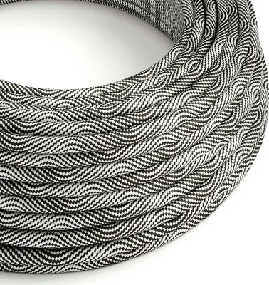 Image de Creative-Cables Câble électrique gainé de tissu, 2 x 0,75 mm², 50 m, noir-argent ERM64, rond, effet soie