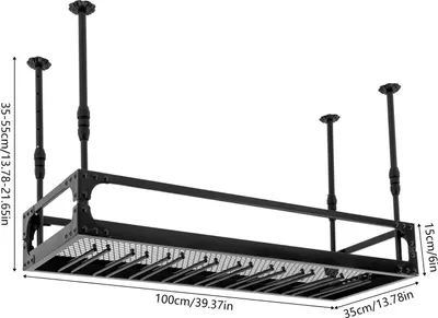 Produktbild von Weinregal mit Glashalter - Deckenmontiertes Hängeregal - 100 cm - Tragkraft 50 kg - Schwebendes Design - Schwarz