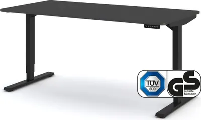 Produktbild von ASSMANN Elektrisch höhenverstellbarer Schreibtisch Y-Line Curved Anthrazit Schwarz, 160x80cm, Memoryfunktion, 2-fach-Motorik