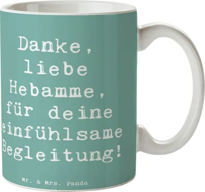 Produktbild von Mr. & Mrs. Panda Tasse Spruch Liebe Hebamme - Meeresbrise - Geschenk, Henkelpott, Bedanken, Kaffeetasse, Keramiktasse, Kaffeebecher, Aufmerksamkeit, Freundschaft, Trost