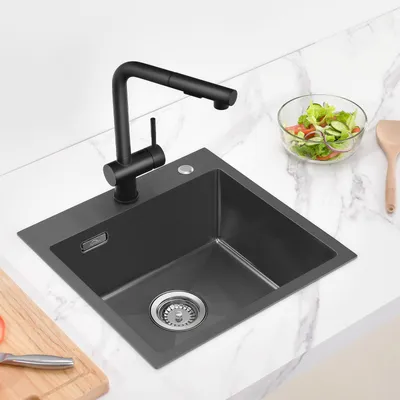Produktbild von 45 x 45 x 19 cm Edelstahl Spüle Einzelschüssel Küche, handgefertigte Küchenspüle, Einbau Spülbecken, für ab 50 cm Küchenschrank, Dunkelgrau