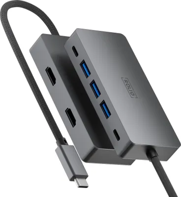 Produktbild von Rolio USB C Hub, Dual Monitor, 2x HDMI 4K, 2x USB-C, 3x USB 3.0, Geeignet für Macbook Pro / Air / Windows / iPad Pro / iPhone / Galaxy / HP / Dell / Lenovo / Universal