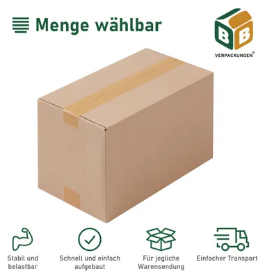 Produktbild von 25 x Faltkarton (360 x 200 x 200 mm) stabil 1-wellig Versandkarton Päckchen DHL Hermes Schachtel Box Paket braun BB-Verpackungen