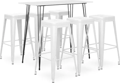 Produktbild von Bar-Set 7-tlg. Weiß MDF, Metall 120 x 60 x 105 cm (Bartisch), 43 x 43 x 77 cm (Barhocker)