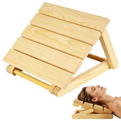 Produktbild von Saunakopfstütze, ergonomisch – Holz – 37 x 34 x 10 cm – Naturholz – Für Sauna und Wellnessbereich
