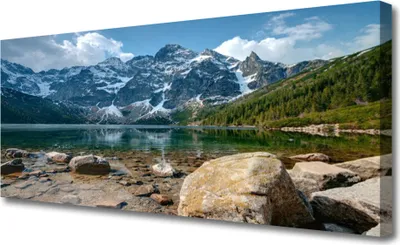 Produktbild von Tulup Leinwand-Bilder 125x50 Wandbild Canvas Kunstdruck Gebirge See Steine Landschaft