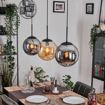 Produktbild von Fossobiubo Hängelampe aus Metall/Glas in Schwarz/Bernsteinfarben/Rauchfarben