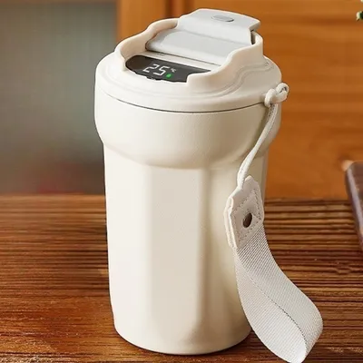 Produktbild von Thermobecher, Kaffeebecher to go, 450ml, LED-Temperaturanzeige, 316 Edelstahl Travel, Thermosflaschen auslaufsicher mit Deckel