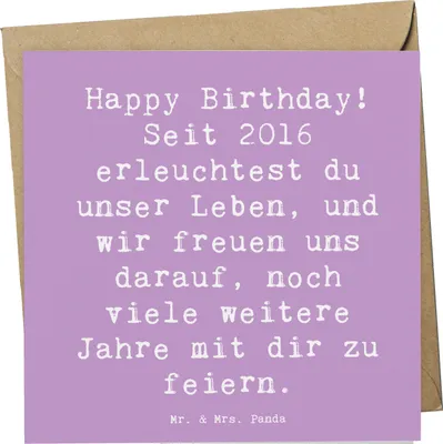 Produktbild von Mr. & Mrs. Panda Glückwunschkarte Spruch 2016 Geburtstag - Lavendeltraum - Geschenk, unser Leben erleuchtest, Geburtsjahr, Geburtstagsgeschenk, Alter, doppelkarte
