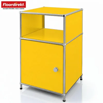 Produktbild von Floordirekt Beistelltisch Concept Epure Metallregal MK-040, 3-stöckiges Regal 40x40x65 cm in Gelb, mit Tür & Ablage, design Regal für alle Räume