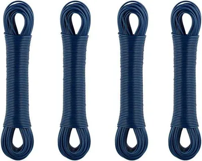 Produktbild von Famanu Wäscheleine Set aus 4 - 30m Stahlseil mit PVC-Beschichtung - Blau - Für Innen- und Außenbereich