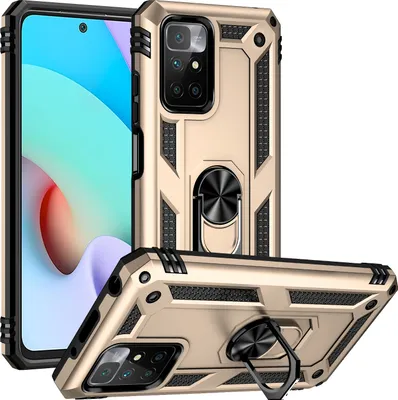 Produktbild von Redmi 10 Hülle, Dual Layer Militäre Fallschutz Schutzhülle mit Ringhalterung Ständer für Xiaomi Redmi 10 Gold