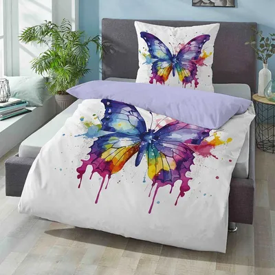 Produktbild von Biberna Bettwäsche Schmetterling 44483-008 bunt 135x200 cm + 80x80 cm