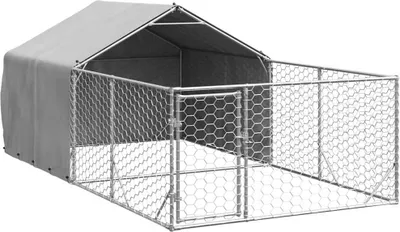 Obrázok produktu pre Vonkajšia búda pre psov s výbehom, 4x2x1,5 m, pozinkovaná oceľ