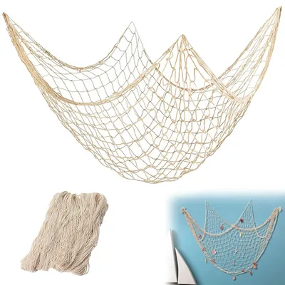 Fischernetz-Deko 200x150 cm, Beige, Baumwolle, maritim