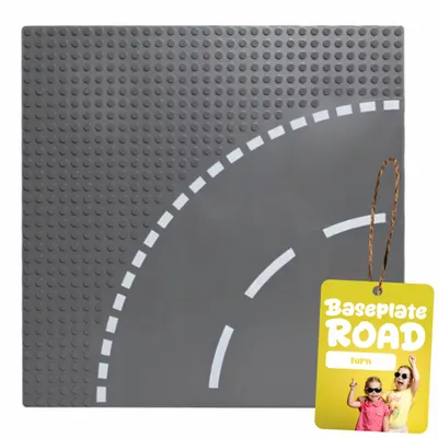 Produktbild von Bauplatte Straße Kurve 32x32 Noppen, Straßenplatte kompatibel mit gängigen Bausteinen, 25,6 x 25,6 cm, EVI KIDS, Grau